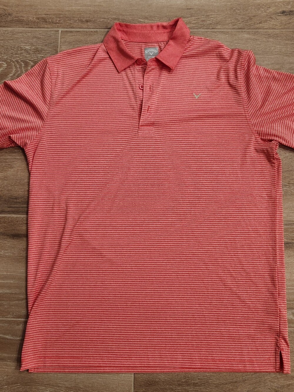 Callaway Coral Red Striped Polo